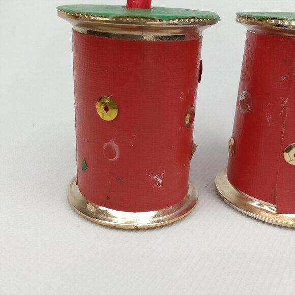 Vintage Christmas Candle Holders Set Of 2 Made From Thread Spools 1970s - Picture 7 of 9